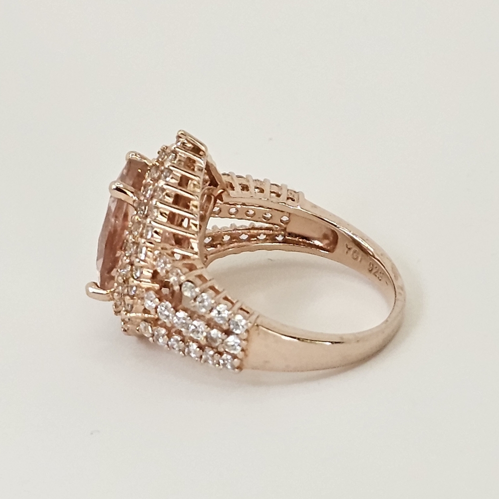 Genuine Morganite & White Zircon Sterling Silver With 18k Rose Gold Overlay Sz 7 - Picture 5 of 12